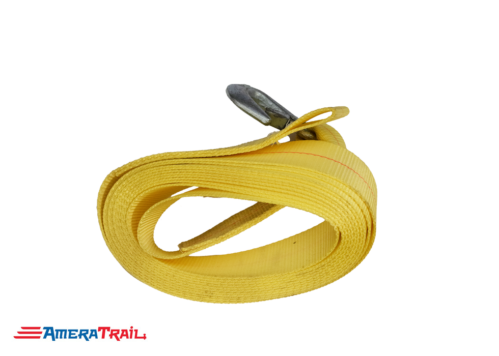 2500 - 3300 LB. Winch Strap, 20' x 2" w/ Latch Hook, - Yellow