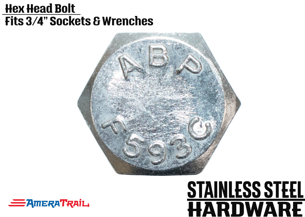 Stainless Steel Bolt 1/2" x 3 3/8", Hex Head - Available w/ Nut and Washer Hardware