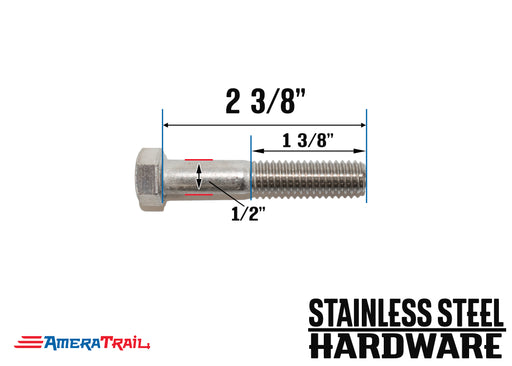 Stainless Steel Bolt 1/2 x 2 3/8", Hex Head - Available w/ Nut and Washer Hardware