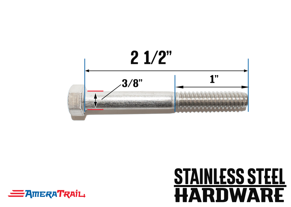 Stainless Steel Bolt 3/8 x 2 1/2", Hex Head - Available w/ Nut and Washer Hardware