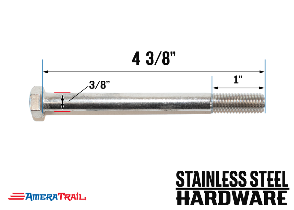 Stainless Steel Bolt 3/8 x 4 3/8", Hex Head - Available w/ Nut and Washer Hardware