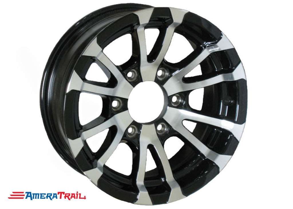 16" 6 Lug Avalanche Black and Silver Trailer Rim - 6 on 5.5" Lug Pattern - 6" Width