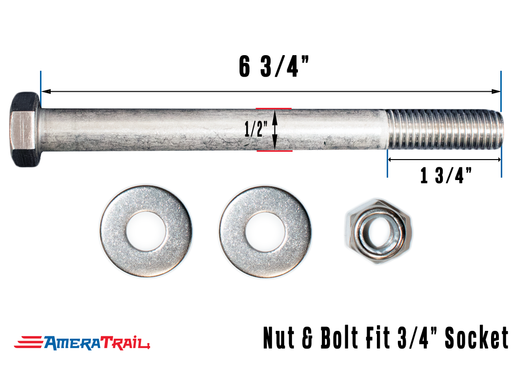 Stainless Steel Bow Roller Mounting Kit - Stainless Steel  6 3/4" x 1/2" Bolt, 2 Flat Washer, 2 Lock Nuts